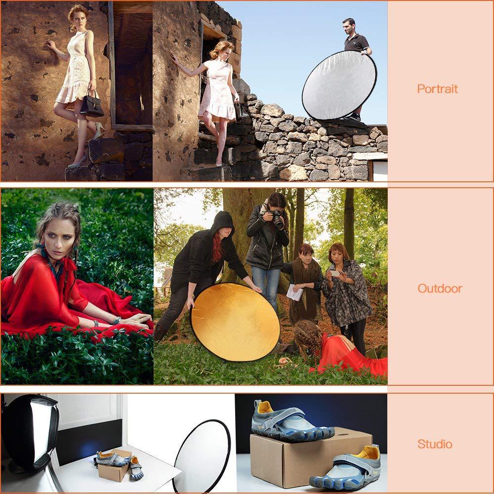 5 in 1 Round Light Reflctor Diffuser Kit with Bag, Portable Collapsible Photography Studio Photo Camera Lighting Reflectors
