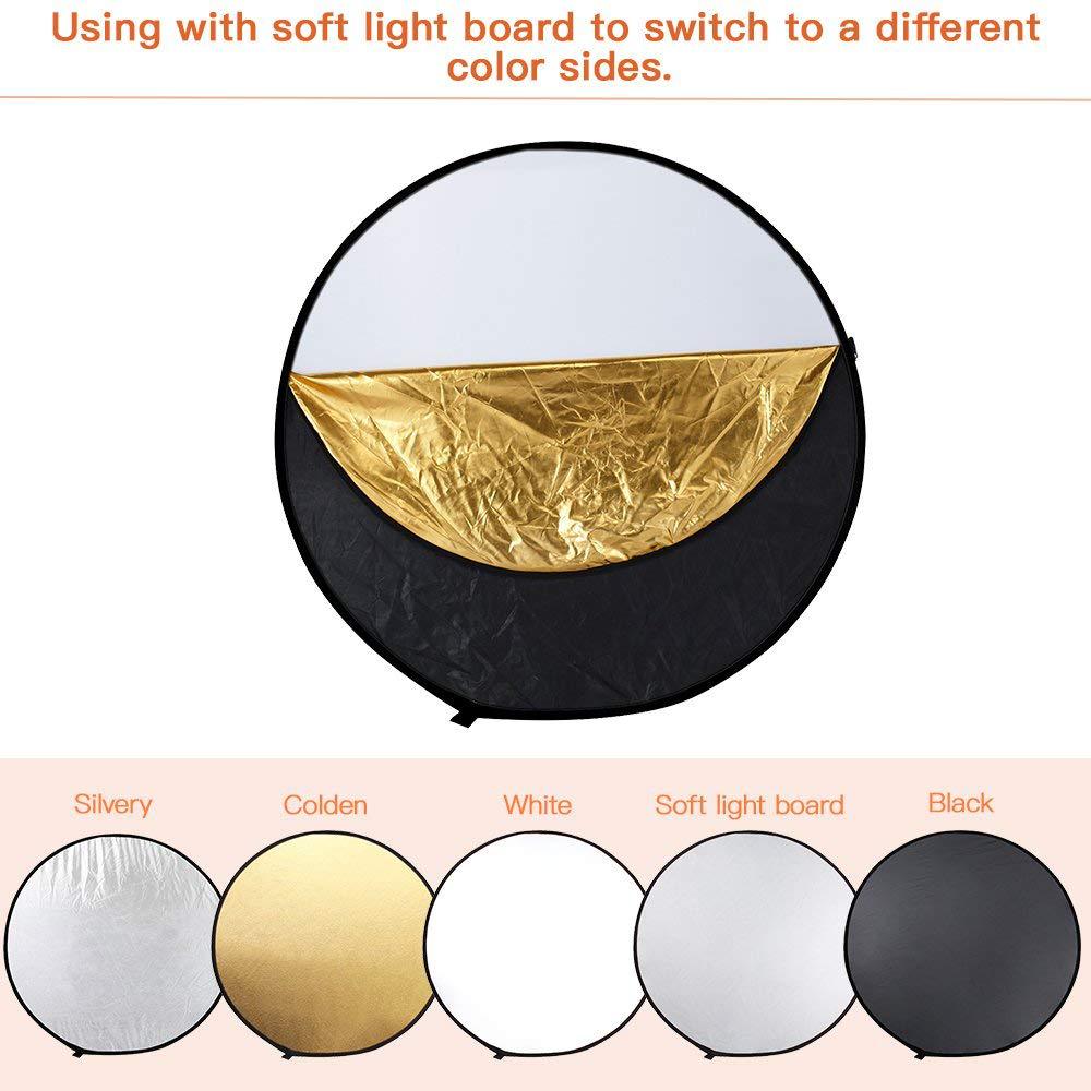 5 in 1 Round Light Reflctor Diffuser Kit with Bag, Portable Collapsible Photography Studio Photo Camera Lighting Reflectors